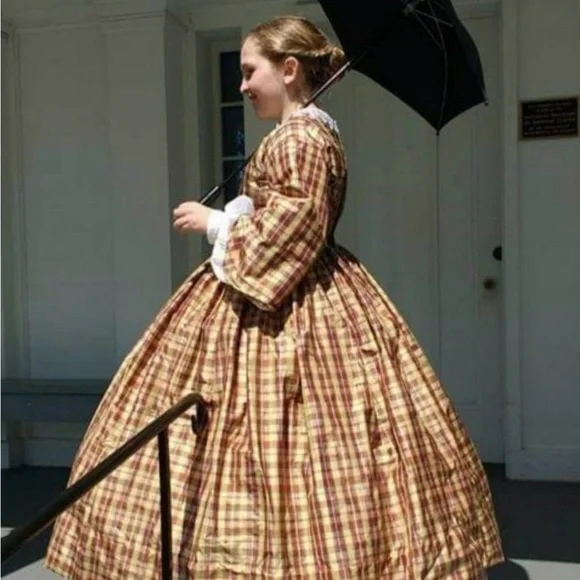 Plaid Silk Civil War 1850’s-1860’s Girls Dress - Picture 3 of 10